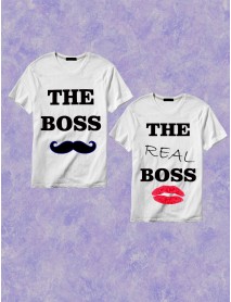 Set 2 tricouri personalizate albe - The boss , the real boss