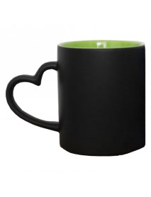 Cană termosensibilă neagră cu interior verde și toartă inimă cu două sau trei poze Cană termosensibilă neagră cu interior verde și toartă inimă cu două sau trei poze