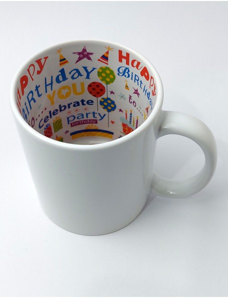 cană albă cu interior personalizat - Happy birthday
