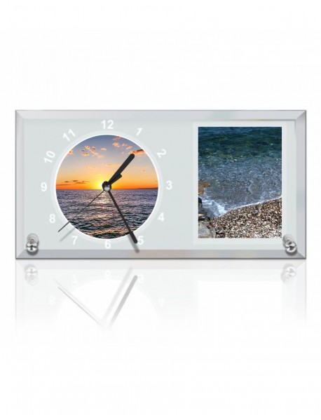 Ceas personalizat din sticlă cu două poze 16x30cm
