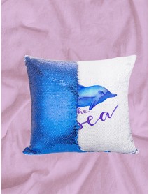 Pernă cu paiete reversibile personalizată albastră