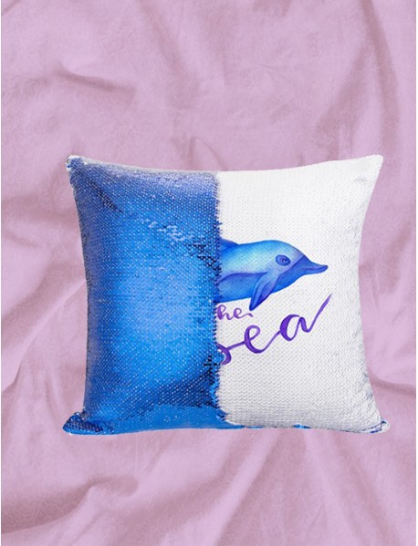 Pernă cu paiete reversibile personalizată albastră