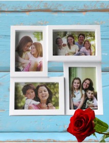 Ramă foto albă personalizată colaj cu 4 poze Ramă foto albă personalizată colaj cu 4 poze