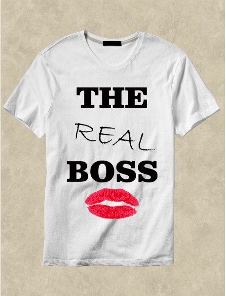 Set 2 tricouri personalizate albe - The boss , the real boss Set 2 tricouri personalizate albe - The boss , the real boss